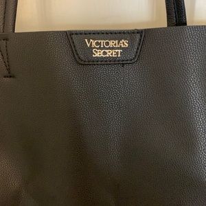 VS Pink Faux Leather Black Tote with Fringe!! So cute